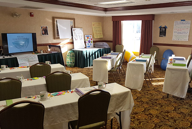 An empty room with training materials set up