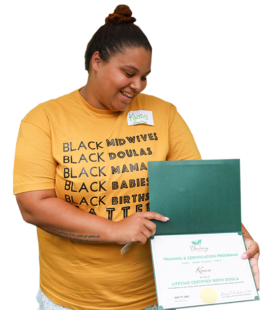 doula holding her certification